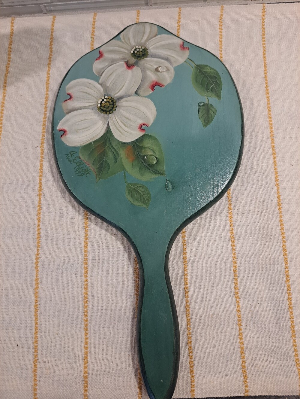 Hand-painted Wooden Vanity Mirror Featuring Dogwood Blossoms